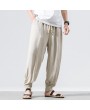 Mens Thin Linen Breathable Solid Color Loose Drawstring Casual Harem Pants