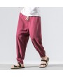 Mens Thin Linen Breathable Solid Color Loose Drawstring Casual Harem Pants