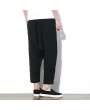 Mens Chinese Style Linen Harem Pants Elastic Waist Solid Color Loose Casual Pants