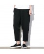 Mens Chinese Style Linen Harem Pants Elastic Waist Solid Color Loose Casual Pants