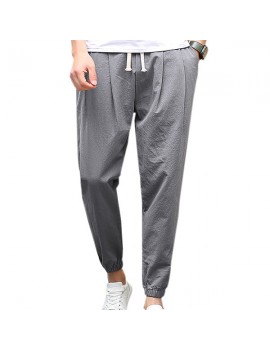 Plus Size Breathable 100% Cotton Drawstring Solid Color Spring Summer Casual Pants for Men