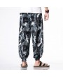 Mens National Style Crane Printing Loose Drawstring Casual Harem Pants