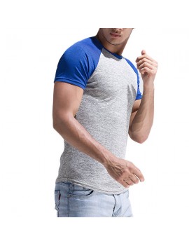 Mens Spring Summer Brief Style Hit Color Round Neck Short Sleeve Slim Fit Casual Sport T-shirt