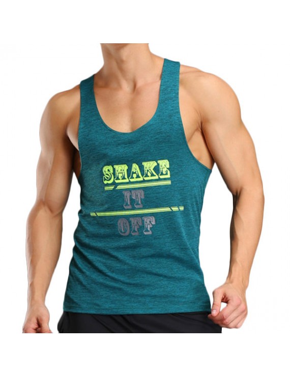 Mens Quick Dry Perspiration Printed Fitness Jogging Sport Tank Tops