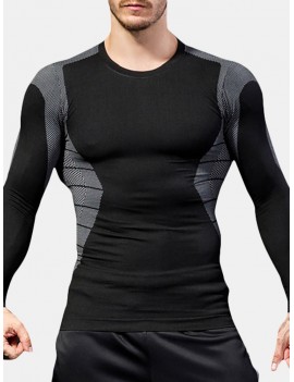 Mens Traning Elastic Quick-drying Breathable Sports Fitness Tights Long Sleeve T Shirt