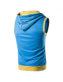 Mens Summer Casual Vest Fashion Stitching Color Sleeveless Hooded Vest