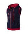 Mens Summer Casual Vest Fashion Stitching Color Sleeveless Hooded Vest