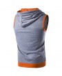 Mens Summer Casual Vest Fashion Stitching Color Sleeveless Hooded Vest