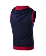 Mens Summer Casual Vest Fashion Stitching Color Sleeveless Hooded Vest