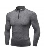 Men Thick Velvet Long Sleeve Running Collar Half Zip Quick Dry Sport Solid Color T-shirt Tops