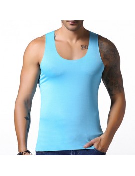 Mens Ice Silk Non-trace Breathable Perspiration Elastic Solid Color Fitness Slim Fit Sport Tank Tops