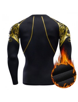 Mens Fitness Training Tight Fleece Lined Thick T-shirt Elastic Quick-drying Long Sleeve Tops