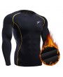 Mens Fitness Training Tight Fleece Lined Thick T-shirt Elastic Quick-drying Long Sleeve Tops