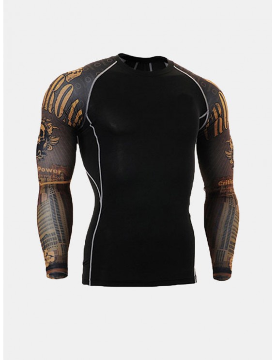 Mens Breathable Elastic Tight Fitting Bodybuilding Sport Quick-Dry Long Sleeve T-Shirt