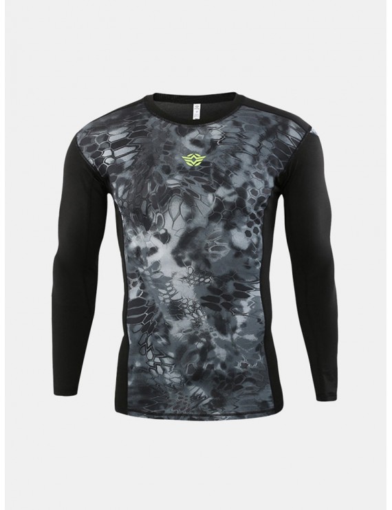 Mens Elastic Sport Training Running Breathable Quick-drying Camo Printed  Casual Skinny Tops