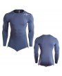 Mens Shark Printed Irregular Hem Quick-drying Tops Breathable Sports Tights Long Sleeve T Shirt