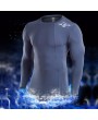 Mens Shark Printed Irregular Hem Quick-drying Tops Breathable Sports Tights Long Sleeve T Shirt