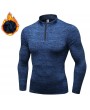 Men Fleece Long Sleeve Running Collar Half Zip Quick Dry Sport Solid Color T-shirt Tops