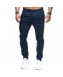 Mens Hip-Hop Fold Drawstring Closure Elastic Band Solid Color Fitness Pants