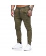 Mens Hip-Hop Fold Drawstring Closure Elastic Band Solid Color Fitness Pants