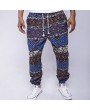 Mens Ethnic Style Printed Drawstring Elastic Waist Slim Fit Casual Fitness Running Pants