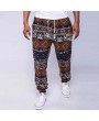 Mens Ethnic Style Printed Drawstring Elastic Waist Slim Fit Casual Fitness Running Pants