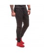 Mens Holes Design Solid Color Drawstring Slim Fit Fitness Jogging Casual Sport Pants