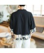 Men Printing Short Sleeve V Neck Loose Cotton Linen Coat