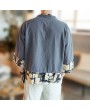 Men Printing Short Sleeve V Neck Loose Cotton Linen Coat