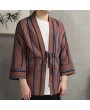 Men Loose Thin Striped Retro Design Cotton Linen Coat