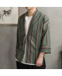 Men Loose Thin Striped Retro Design Cotton Linen Coat