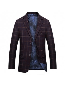 Mens Plaid Blazer Fashion Business Slim Fit Casual Male Blazer Suit Jacket