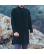 Mens Solid Color Single-breasted Mid Long Linen Loose Vintage Casual Jacket