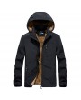 Mens Outdoor Water-repellent Windproof Thicken Fleece Lining Detachable Hood Jacket