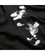 Mens Mid-long Crane Embroidered National Style Long Sleeve Open Up Black Casual Jacket