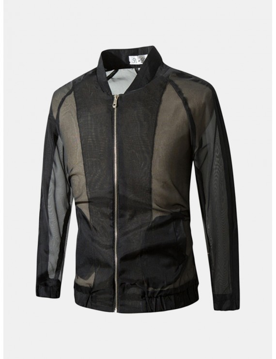 Thin Sunscreen Hollow Mesh Breathable Baseball Collar Jacket for Men