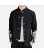 Mens National Style Coat Floral Printing Patchwork Linen Double Breasted Casual Jacket