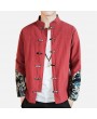 Mens National Style Coat Floral Printing Patchwork Linen Double Breasted Casual Jacket