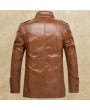 Plus Size Faux Leather Jacket Windproof Water Repellent Fleece Motorcycle Jacket for Men