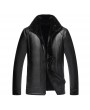 Mens Winter Washed PU Leather Fleece Lined Coat Thicken Warm Zipper Jacket