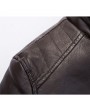 Thick Fleece Motorcycle PU Leather Double Chest Pockets Buckle Stand Collar Jacket For Men