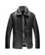 Mens Leather Lapel Thicken Jacket PU Solid Color Casual Business Woolen Coat