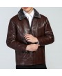 Mens Leather Lapel Thicken Jacket PU Solid Color Casual Business Woolen Coat