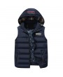 Warm Striped Cotton Detachable Hooded Zipper Pockets Vest for Men