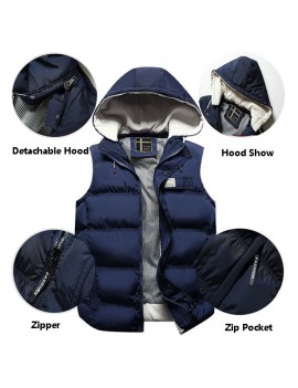 Winter Casual Thicken Detachable Hood Puffer Vest for Men