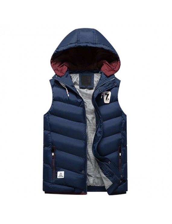 Thick Detachable Hooded Loose Warm Zipper Pockets Vest for Men