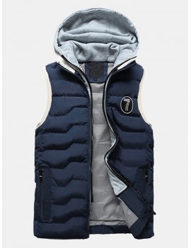 Thicken Cotton Solid Color Hooded Double Zipper Closure Coat Vest for Men