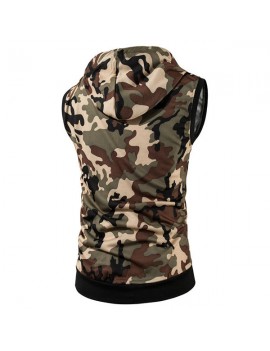 Mens Summer Camo Printed Casual Tank Tops Stylish Sleeveless Hooded Vest