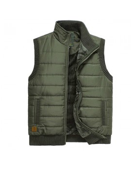 Plus Size Inside Thicken Fleece Rib Kniting Cuffs Stand Collar Warm Vest for Men