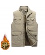 Men's Mutil-Pockets Outdoor Fishing Sleeveless Shearling Stand Collar Coat Thicken Fleece Vest